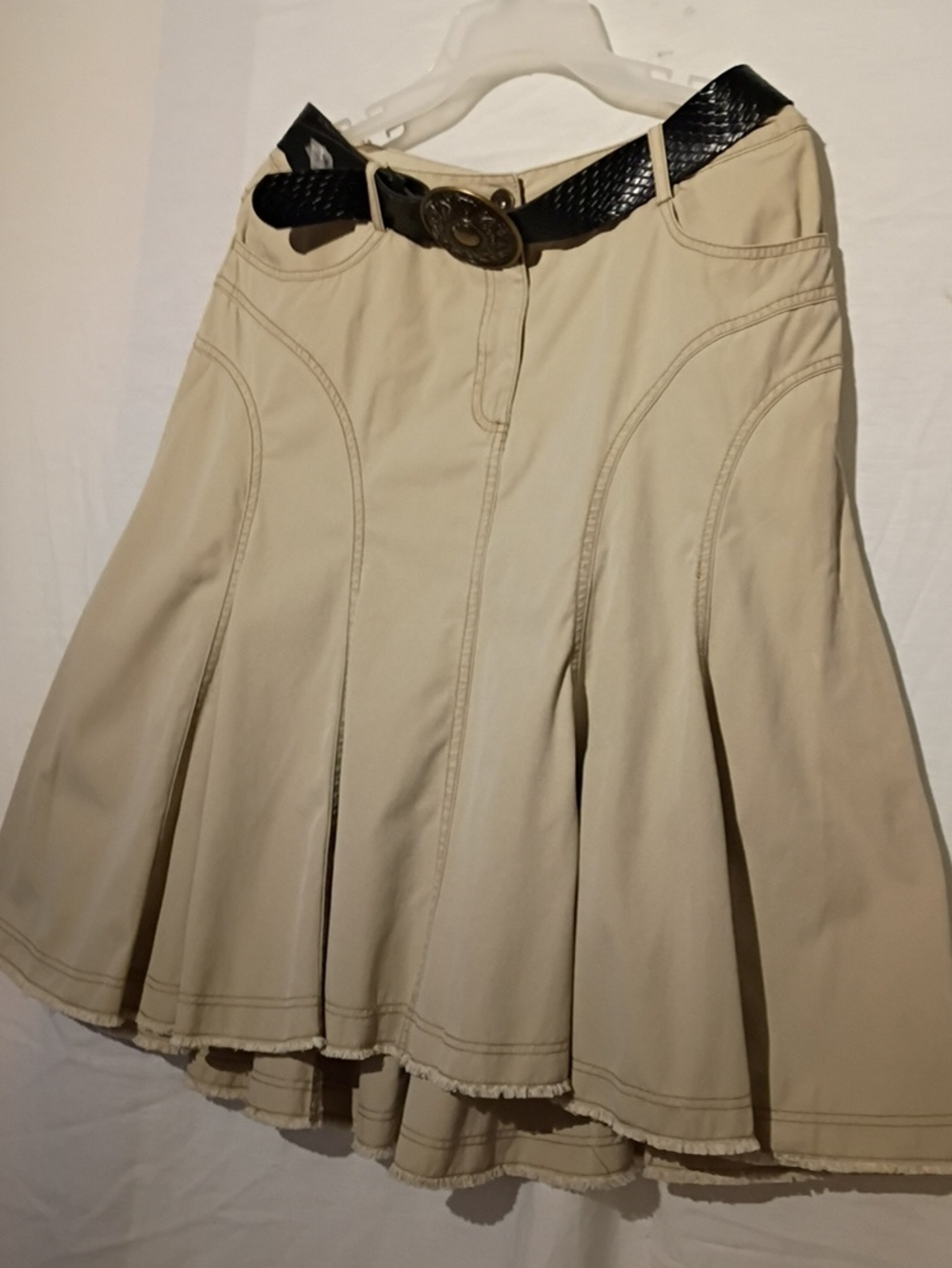 Tan Cotton Western Circle Skirt with Black Belt And Fancy Stitching, 10, NWOT - Picture 8 of 13